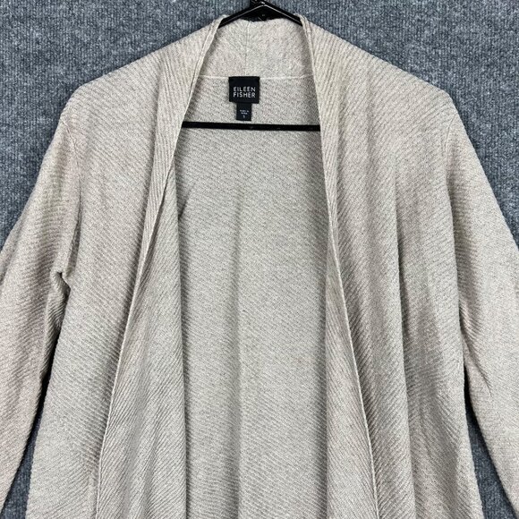 Eileen Fisher Open Front Linen Blend Long Sleeve Cardigan Sweater Linen Size S - Picture 2 of 8
